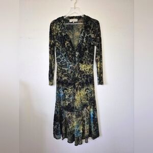 Double D Ranch Stretch Velvet Burnout Elegant Floral V-Neck Midi Dress, Size S